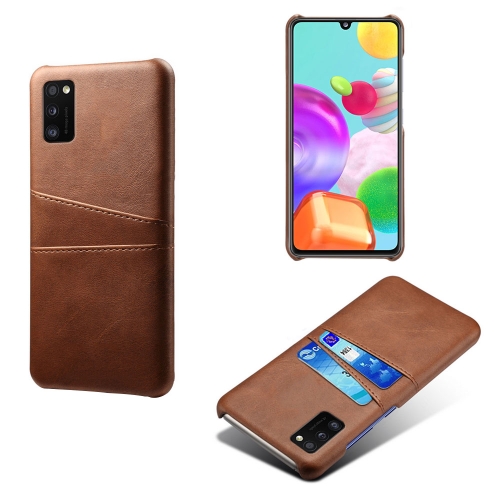 

For Samsung Galaxy A41 Calf Texture PC + PU Leather Back Cover Shockproof Case with Dual Card Slots(Brown)