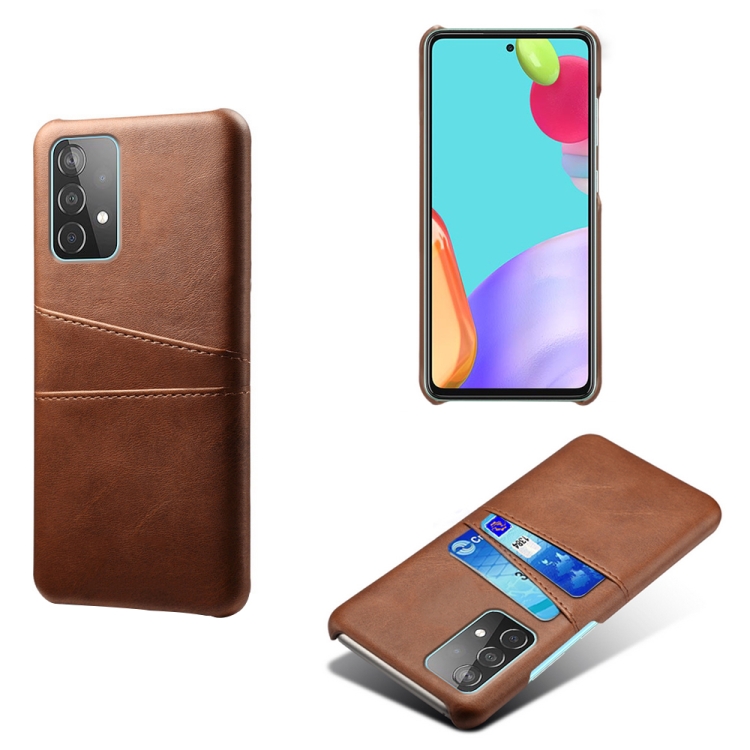 

For Samsung Galaxy A52 5G Calf Texture PC + PU Leather Back Cover Shockproof Case with Dual Card Slots(Brown)