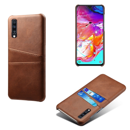 

For Samsung Galaxy A70 Calf Texture PC + PU Leather Back Cover Shockproof Case with Dual Card Slots(Brown)