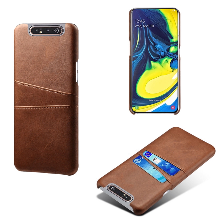 

For Samsung Galaxy A80 Calf Texture PC + PU Leather Back Cover Shockproof Case with Dual Card Slots(Brown)