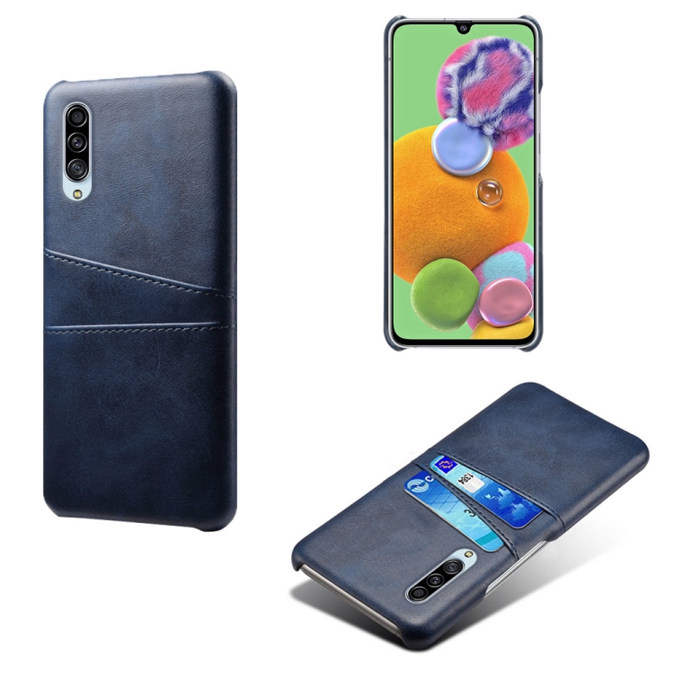 

For Samsung Galaxy A90 5G Calf Texture PC + PU Leather Back Cover Shockproof Case with Dual Card Slots(Blue)