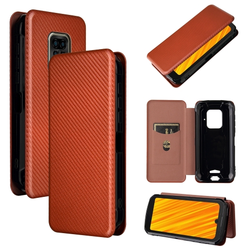 

For Doogee S59 / S59 Pro Carbon Fiber Texture Magnetic Horizontal Flip TPU + PC + PU Leather Case with Card Slot(Brown)