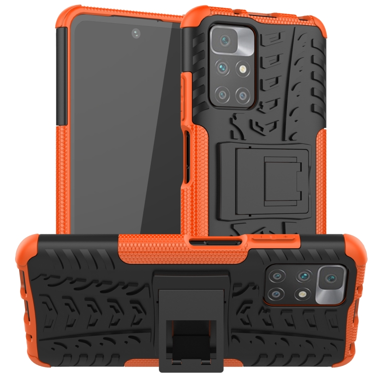 

For Xiaomi Redmi 10 Tire Texture Shockproof TPU+PC Protective Case with Holder(Orange)