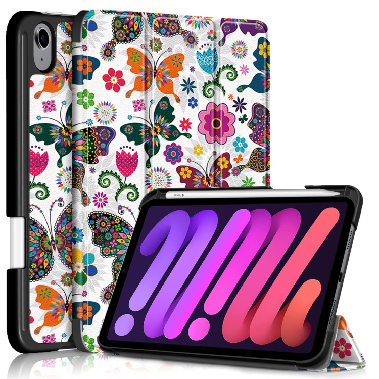 

Painted Pattern TPU Horizontal Flip Leather Tablet Case with Three-folding Holder & Pen Slot & Sleep / Wake-up Function For iPad mini 6(Butterflies)