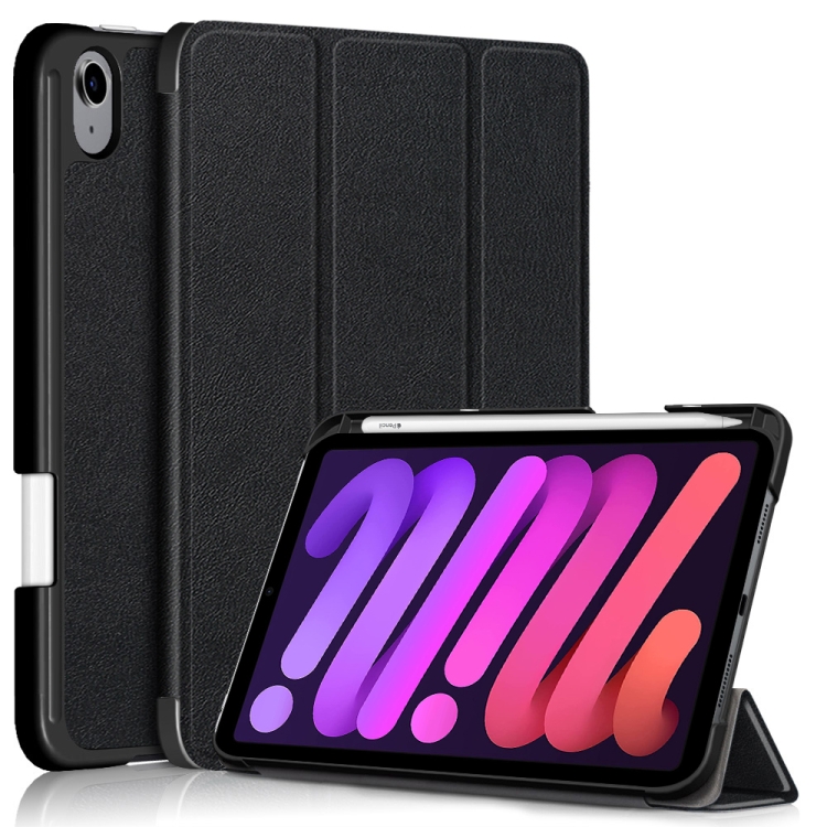 

For iPad mini 6 Solid Color TPU Horizontal Flip Leather Tablet Case with Three-folding Holder & Pen Slot & Sleep / Wake-up Function(Black)
