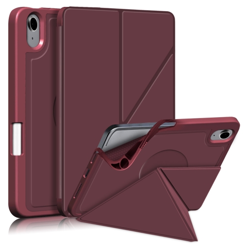 

For iPad mini 6 Multi-folding Horizontal Flip PU Leather Shockproof Tablet Case with Holder & Sleep / Wake-up Function & Pen Slot(Wine Red)