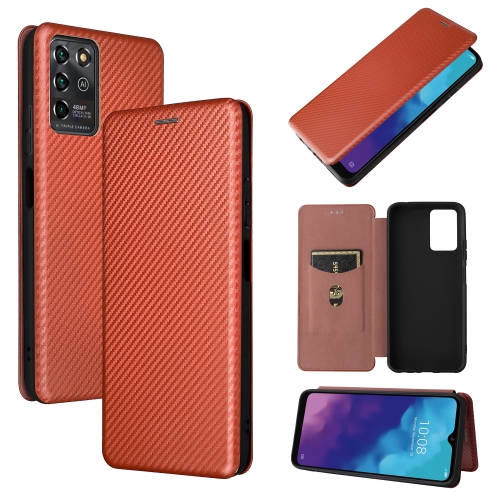 

For ZTE Blade V30 Vita Carbon Fiber Texture Magnetic Horizontal Flip TPU + PC + PU Leather Case with Card Slot(Brown)