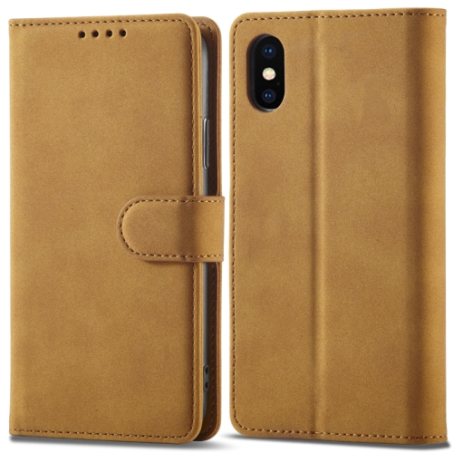 

Frosted Anti-theft Brush Horizontal Flip Leather Case with Holder & Card Slots & Wallet For iPhone X / XS(Yellow)