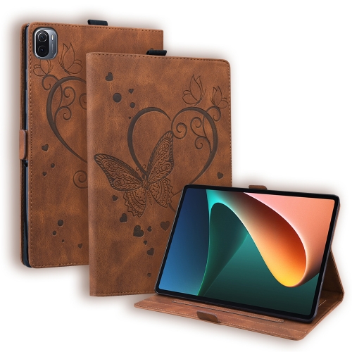 

For Xiaomi Pad 5 / Pad 5 Pro Love Butterfly Pattern Horizontal Flip Leather Case with Holder & Sleep / Wake-up Function(Brown)