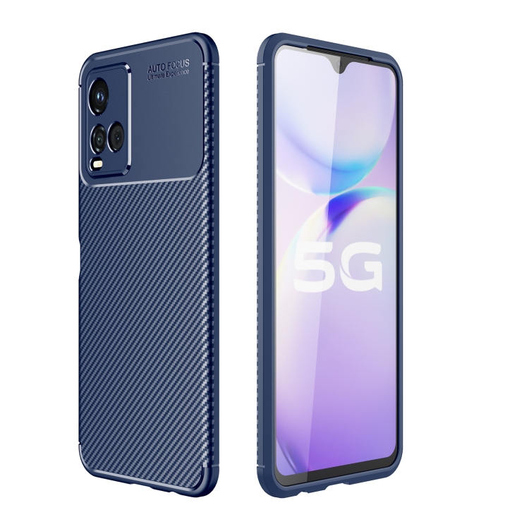 

For vivo Y33S Carbon Fiber Texture Shockproof TPU Case(Blue)
