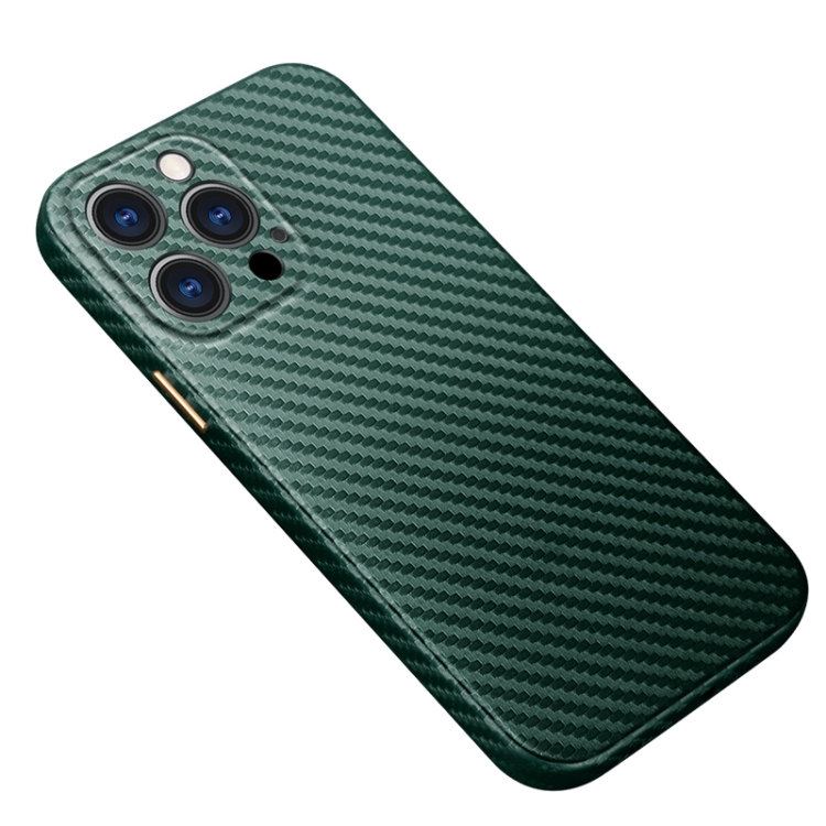 

Carbon Fiber Texture Kevlar All-inclusive Shockproof Phone Protective Case For iPhone 13 Pro Max(Emerald Green)