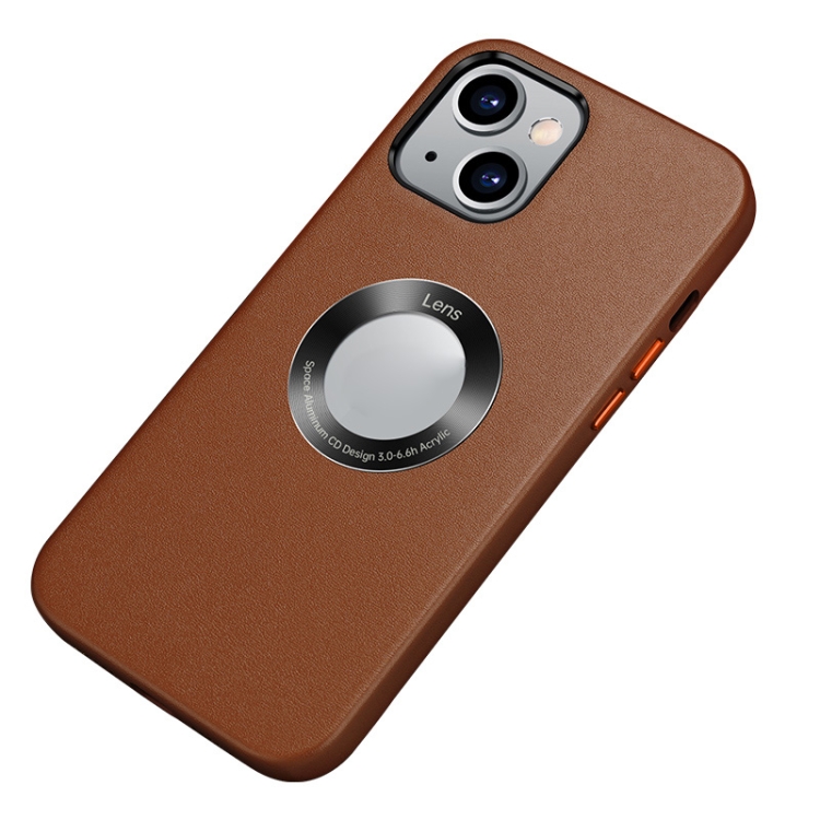 

Nappa Texture Leather Back Cover Shockproof Case For iPhone 13(Brown)