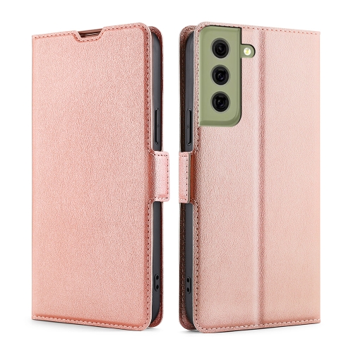 

For Samsung Galaxy S21 FE 5G Ultra-thin Voltage Side Buckle PU + TPU Horizontal Flip Leather Case with Holder & Card Slot(Rose Gold)