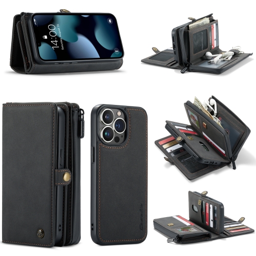 

CaseMe-018 Detachable Multifunctional Horizontal Flip Leather Case with Card Slot & Holder & Zipper Wallet & Photo Frame For iPhone 13 Pro Max(Black)