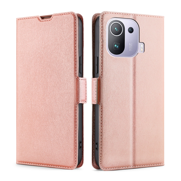

For Xiaomi Mi 11 Pro Ultra-thin Voltage Side Buckle PU + TPU Horizontal Flip Leather Case with Holder & Card Slot(Rose Gold)