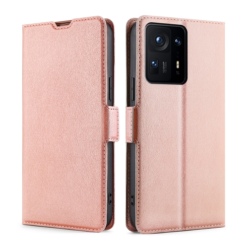 

For Xiaomi Mix 4 Ultra-thin Voltage Side Buckle PU + TPU Horizontal Flip Leather Case with Holder & Card Slot(Rose Gold)