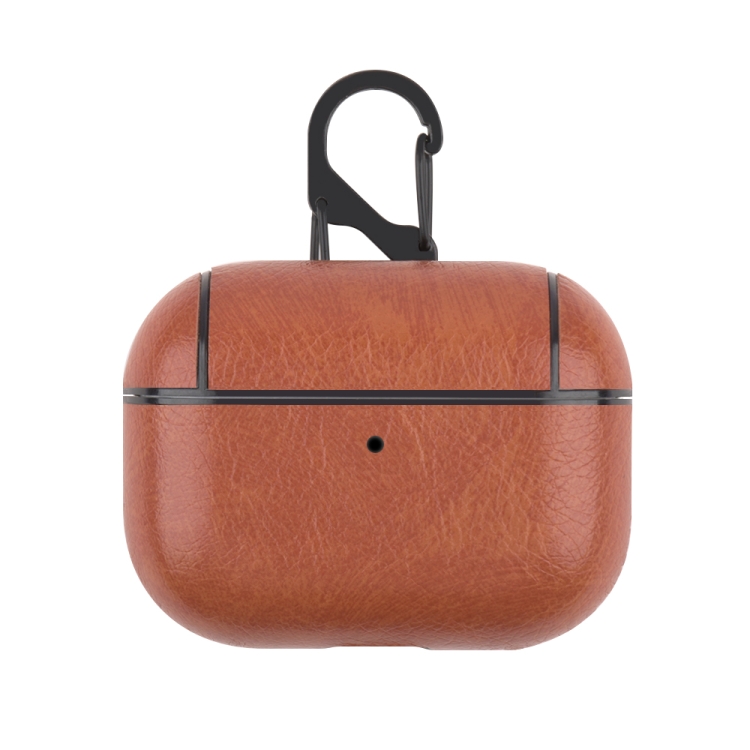 

For Apple AirPods Pro Wireless Earphone Protective Leather Case with Hook(Brown)