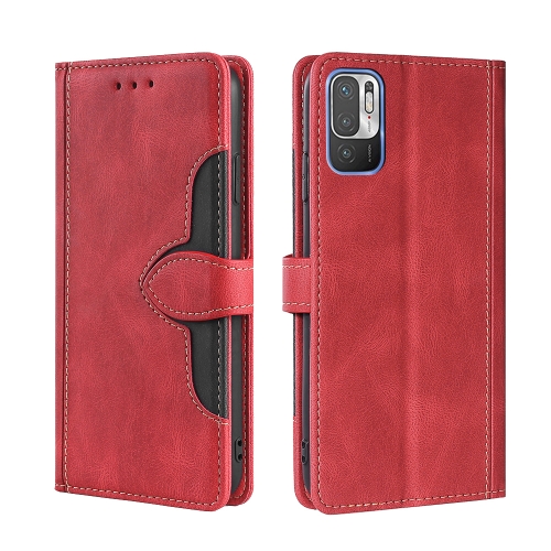 

For Xiaomi Redmi Note 10 5G / Poco M3 Pro 5G Skin Feel Straw Hat Magnetic Buckle Horizontal Flip PU Leather Case with Holder & Card Slots & Wallet(Red)