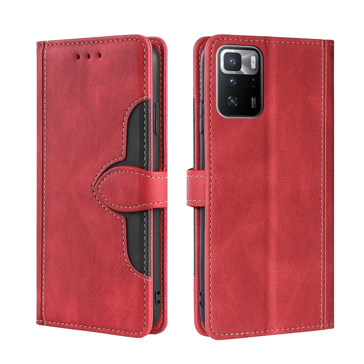 

For Xiaomi Redmi Note 10 Pro 5G Skin Feel Straw Hat Magnetic Buckle Horizontal Flip PU Leather Case with Holder & Card Slots & Wallet(Red)
