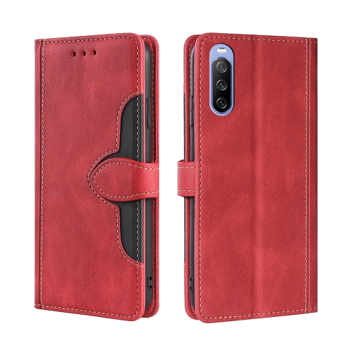 

For Sony Xperia 10 III Skin Feel Straw Hat Magnetic Buckle Horizontal Flip PU Leather Case with Holder & Card Slots & Wallet(Red)