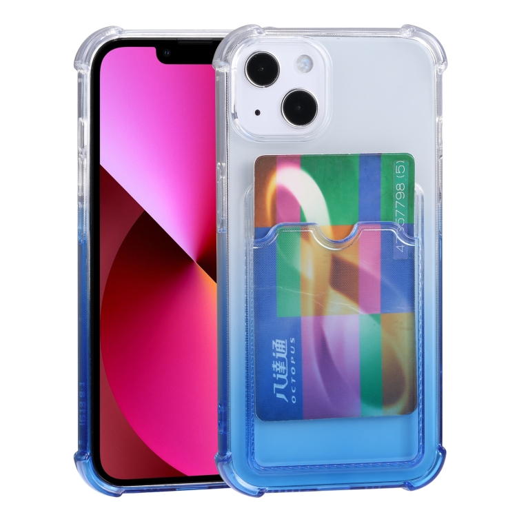 

Gradient Anti-fall Mobile Phone Protective Case with Card Holder For iPhone 13(Blue)