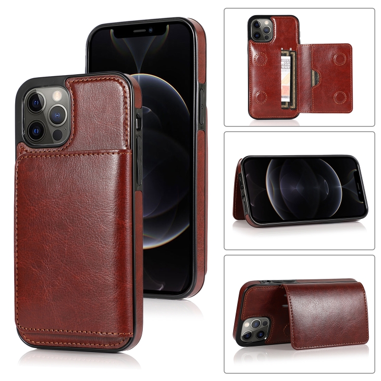 

Shockproof PU + TPU Protective Case with Card Slots & Holder For iPhone 13 Pro Max(Brown)