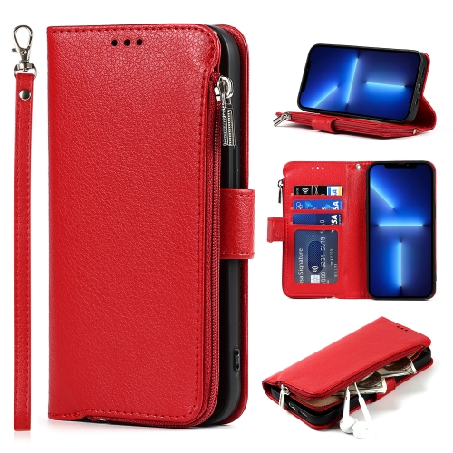 

Microfiber Zipper Horizontal Flip Leather Case with Holder & Card Slots & Wallet For iPhone 13 mini(Red)