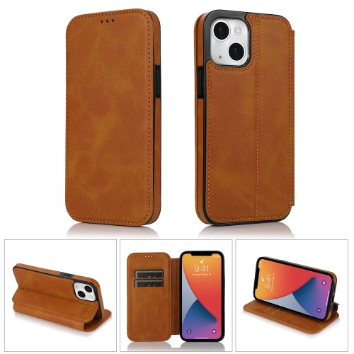 

Strong Magnetic Closure PU + TPU Leather Case with Card Slots & Holder For iPhone 13 mini(Khaki)