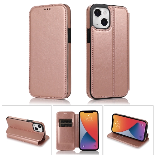 

For iPhone 13 Strong Magnetic Closure PU + TPU Leather Case with Card Slots & Holder(Rose Gold)