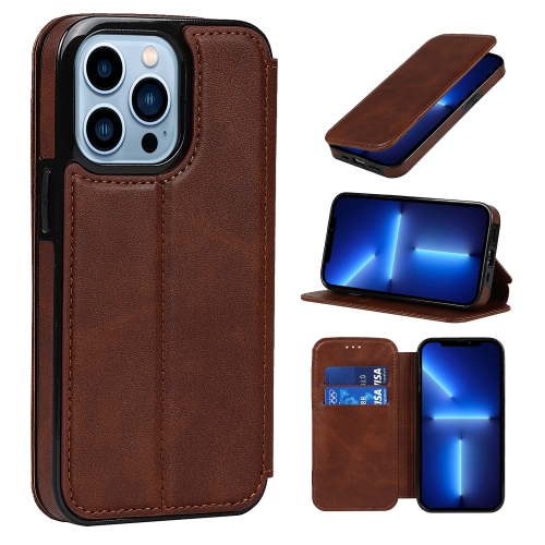 

For iPhone 13 Pro Max Strong Magnetic Closure PU + TPU Leather Case with Card Slots & Holder (Brown)