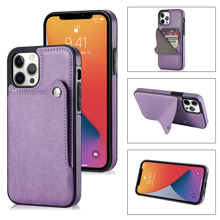 

Pure Color Oblique Card PU + TPU Protective Case with Card Sot & Holder For iPhone 13 Pro Max(Purple)