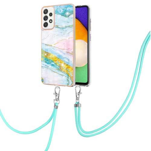 

For Samsung Galaxy A52 5G / 4G Electroplating Marble Pattern IMD TPU Shockproof Case with Neck Lanyard(Green 004)