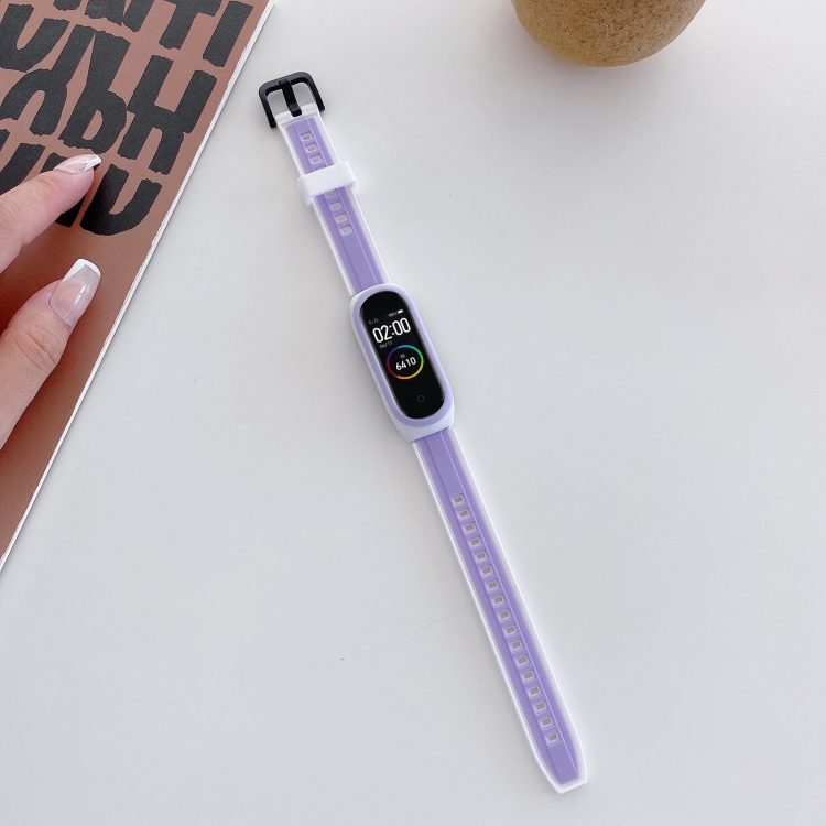 

For Xiaomi Mi Band 6 / 5 Universal Two-color Silicone Replacement Wristband(Purple+White)