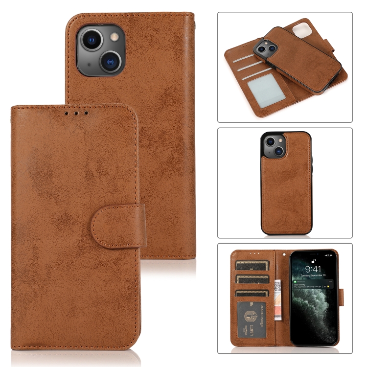 

Retro 2 in 1 Detachable Magnetic Horizontal Flip TPU + PU Leather Case with Holder & Card Slots & Photo Frame & Wallet For iPhone 13(Brown)
