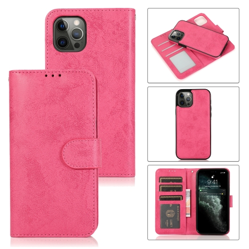 

For iPhone 13 Pro Retro 2 in 1 Detachable Magnetic Horizontal Flip TPU + PU Leather Case with Holder & Card Slots & Photo Frame & Wallet (Rose Red)