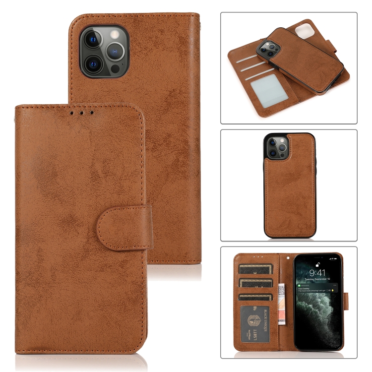 

Retro 2 in 1 Detachable Magnetic Horizontal Flip TPU + PU Leather Case with Holder & Card Slots & Photo Frame & Wallet For iPhone 13 Pro(Brown)