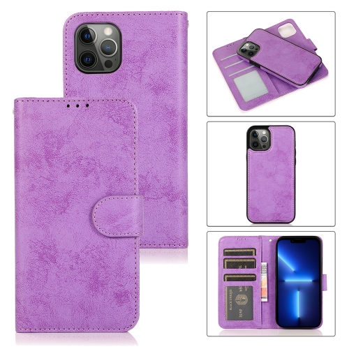 

For iPhone 13 Pro Max Retro 2 in 1 Detachable Magnetic Horizontal Flip TPU + PU Leather Case with Holder & Card Slots & Photo Frame & Wallet (Purple)