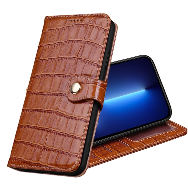 

Crocodile Texture Horizontal Flip Top Layer Cowhide Leather Case with Holder & Card Slots & Wallet & Photo Frame For iPhone 13 Pro(Brown)