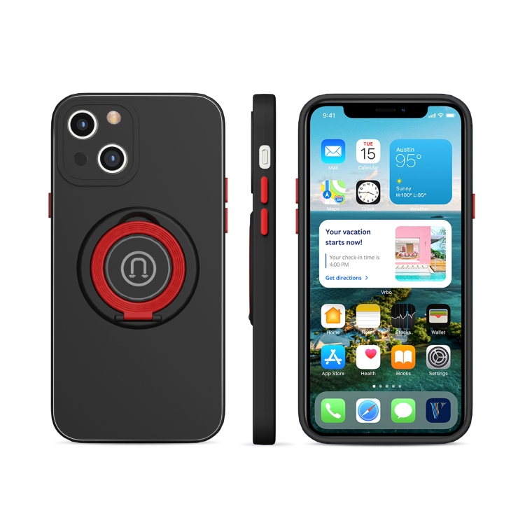 

Skin Feel 2 in 1 Magnetic PC + TPU Shockproof Case with Ring Holder For iPhone 13 mini(Black)