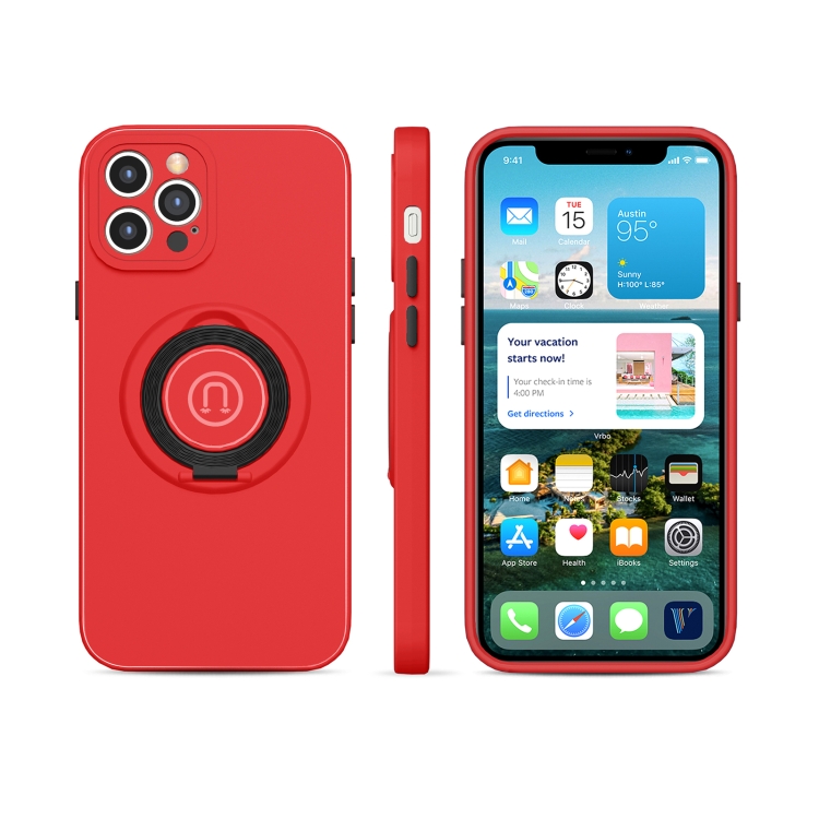 

Skin Feel 2 in 1 Magnetic PC + TPU Shockproof Case with Ring Holder For iPhone 12 Pro(Red)