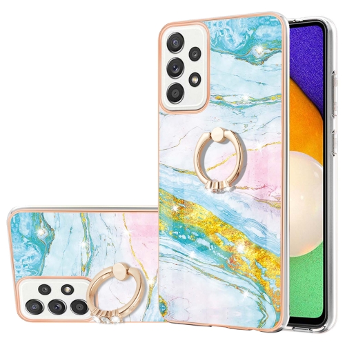 

For Samsung Galaxy A52 5G / 4G Electroplating Marble Pattern IMD TPU Shockproof Case with Ring Holder(Green 004)