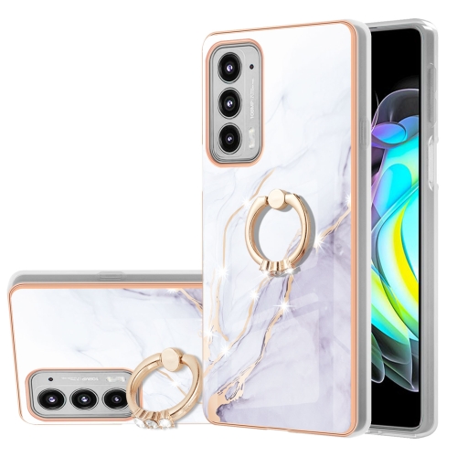 

For Motorola Moto Edge 20 Electroplating Marble Pattern IMD TPU Shockproof Case with Ring Holder(White 006)