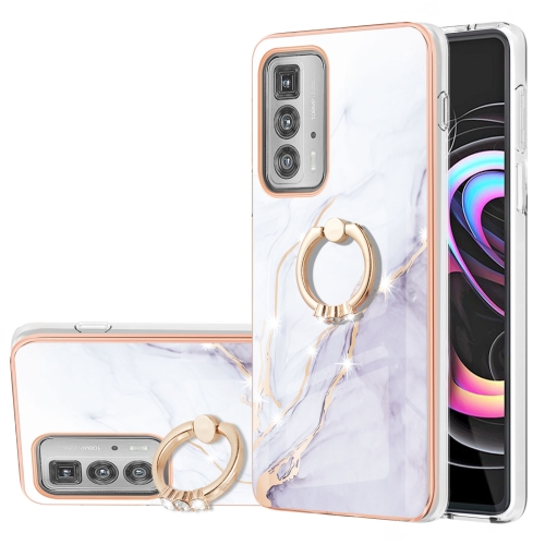 

For Motorola Moto Edge 20 Pro Electroplating Marble Pattern IMD TPU Shockproof Case with Ring Holder(White 006)