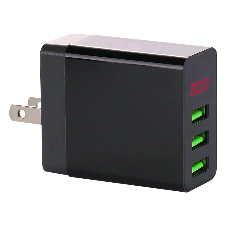 

3 USB Ports LED Digital Display Travel Charger, US Plug(Black)
