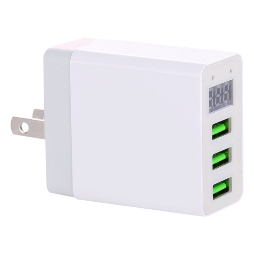 

3 USB Ports LED Digital Display Travel Charger, US Plug(White)