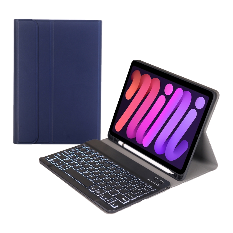 

A06BS Ultra-thin Backlight Bluetooth Keyboard Leather Tablet Case with Holder & Pen Slot For iPad mini 6(Dark Blue)