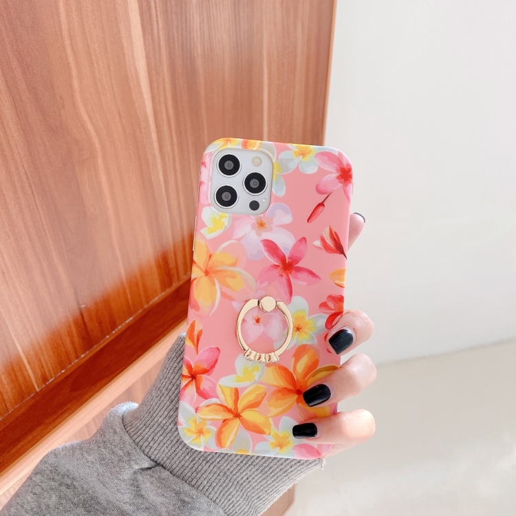 

Small Floral Pattern Shockproof Case with Ring Holder For iPhone 13(Pink)