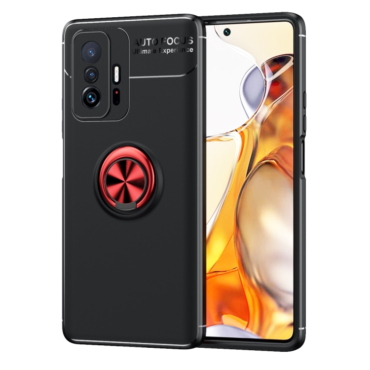 

For Xiaomi Mi 11T Metal Ring Holder 360 Degree Rotating TPU Case(Black+Red)