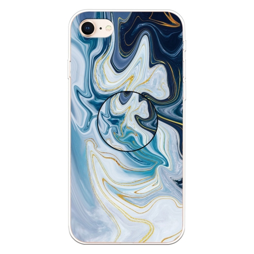 

For iPhone 8 & 7 Embossed Varnished Marble TPU Protective Case with Holder(Gold Line Blue)