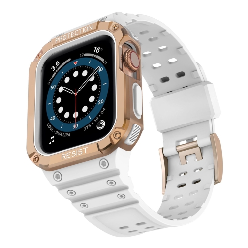 

Silicone Integrated Watch Band For Apple Watch Series 7 45mm / 6&SE&5&4 44mm / 3&2&1 42mm(Cloudy White+Rose Gold Frame)